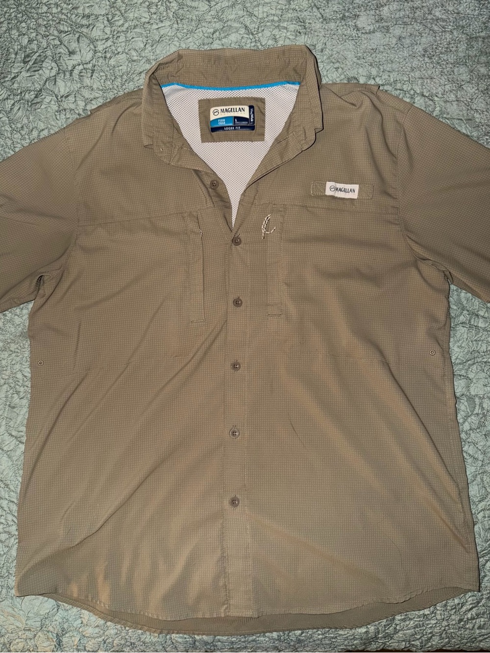 Magellan Outdoors Men's Khaki Short-Sleeve Button-Down Performance Shirt